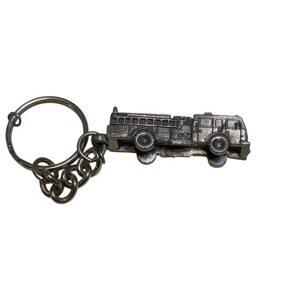 FFBI Firefighters Burn Institute Fire Truck Keychain Pewter Tone Metal 4¾" - Picture 1 of 8